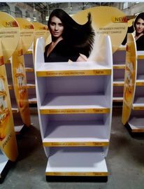 Porcellana Wood flooring movable hair care shampoo display stand fornitore