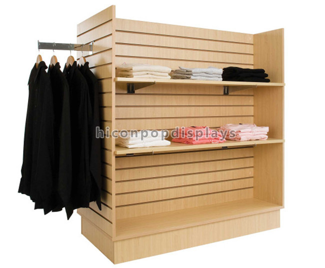 Mobilia del negozio di vestiti 4 esposizioni indipendenti di legno d'attaccatura di Slatwall dell'indumento di modo