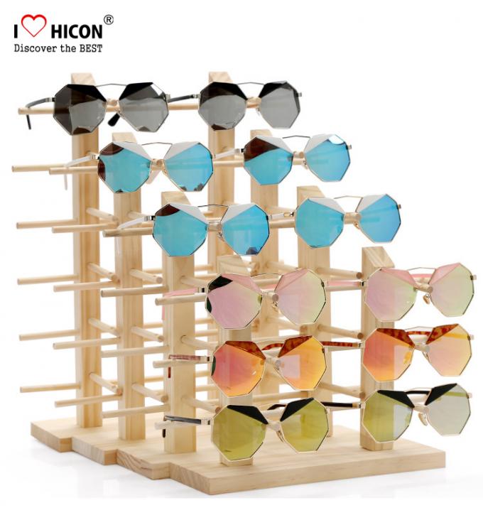 Attrezzatura di legno di pubblicità del ripiano del banco di mostra degli occhiali da sole dei clienti stupefacenti