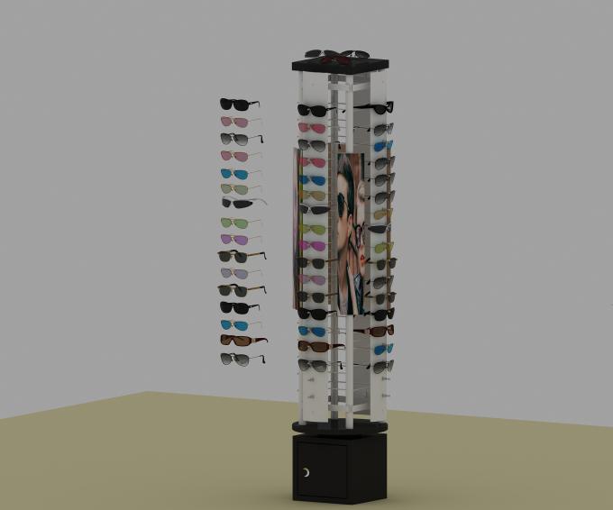 Contenitore per esposizione nero con illuminazione principale, scaffale degli occhiali da sole del metallo di esposizione di Sunglass