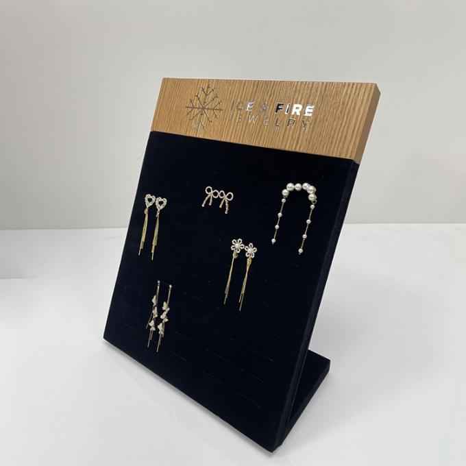 Display per orecchini da tavolo in legno in velluto nero per gioielli