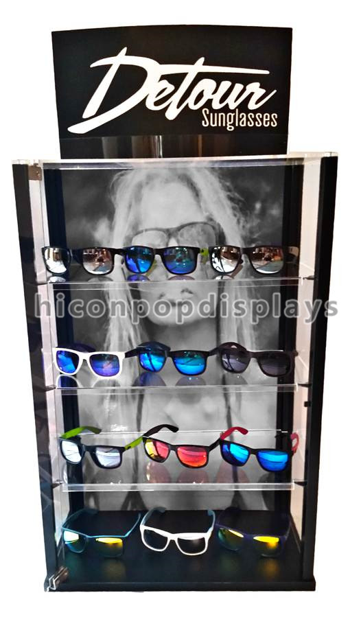 Pubblicità acrilica del dettagliante di occhiali del contenitore per esposizione di piano d'appoggio che chiude il banco di mostra a chiave di vetro