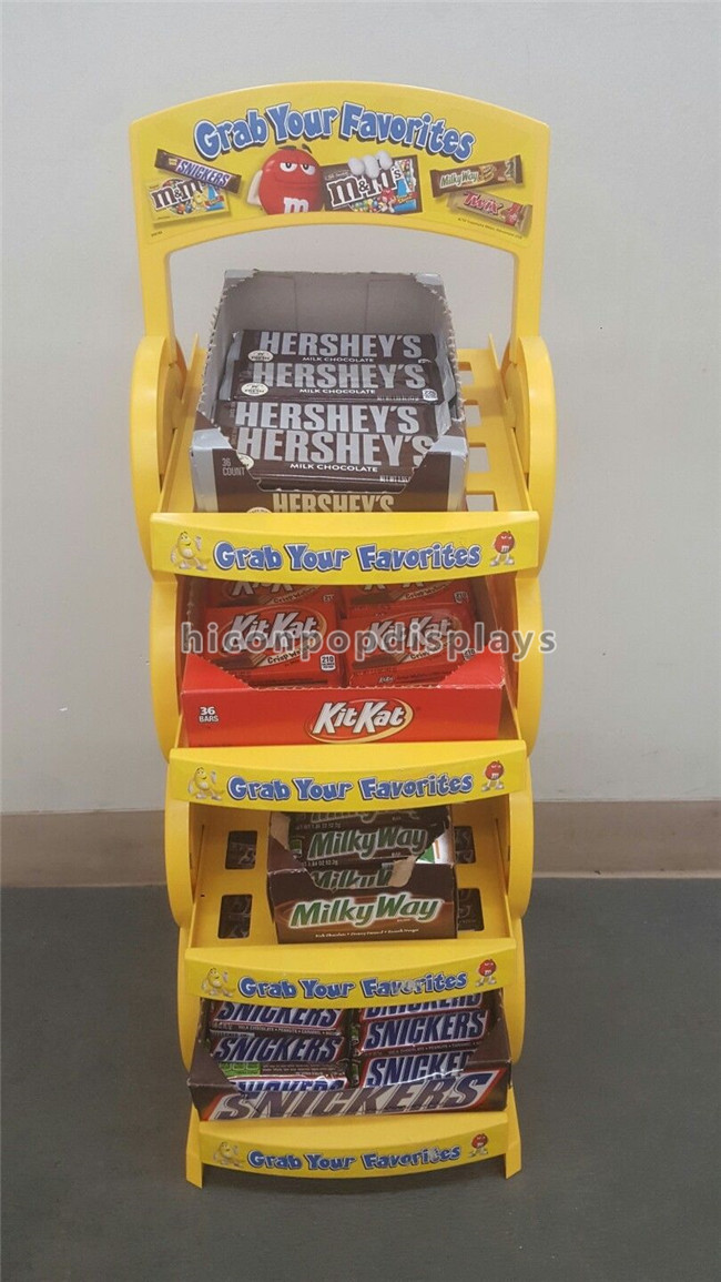 Banchi di mostra della pavimentazione di vendita del cioccolato del supermercato colore di giallo di 4 strati