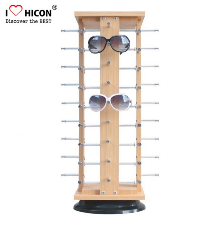 Banco di mostra girante di legno d'impiallacciatura degli occhiali da sole di Rod di metallo per 30 paia di occhiali